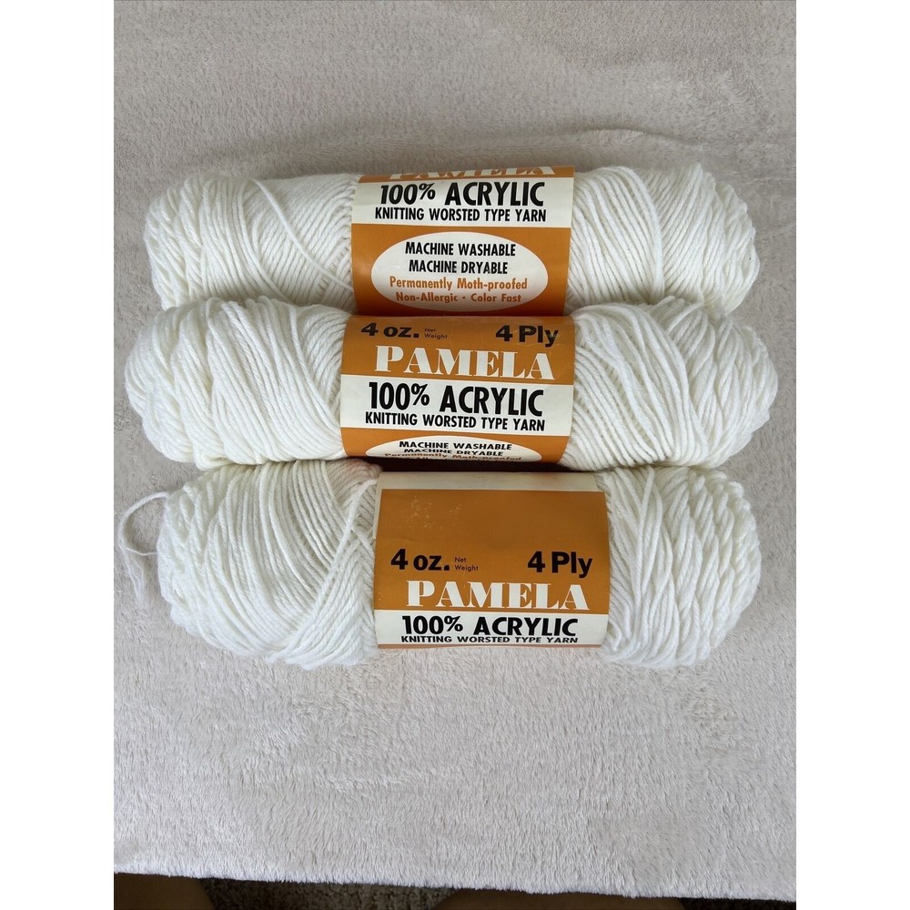 Vintage Lion Brand Yarn Pamela 4 Ply White 3 Skeins – Brand New